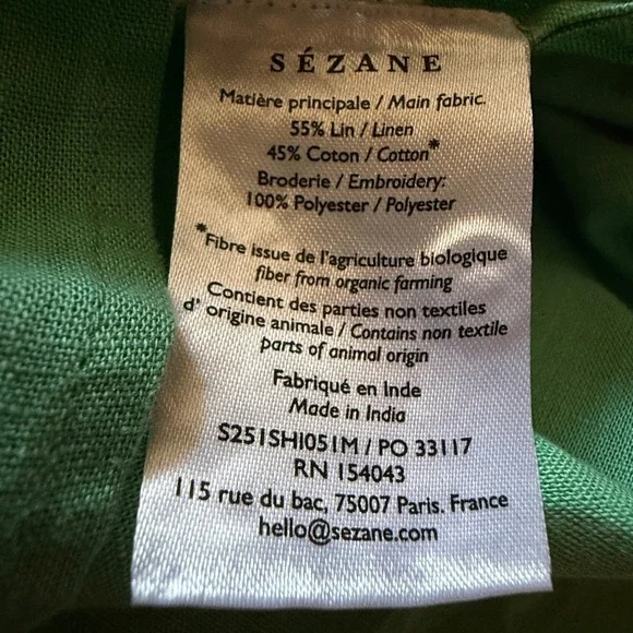 Sézane X Lucia Vergara Green Linen Embroidered Cottagecore Blouse Avant Garde - Picture 11 of 13